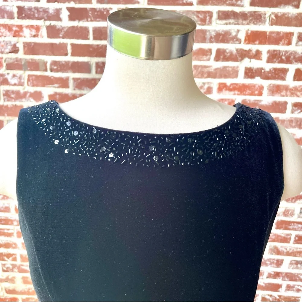 Vintage 90s Stretch Black Velour Evening Gown 8 - Picture 2 of 6